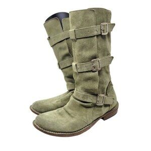 Fiorentini + Baker | Eternity Suede Leather Tall Moto Boots Olive Green